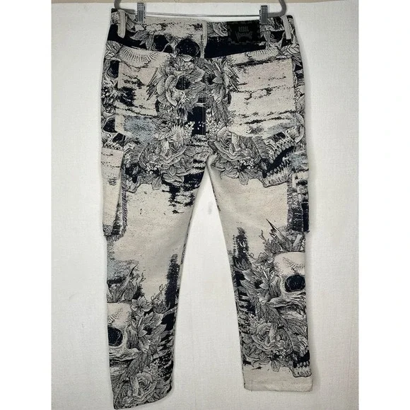 Rebel Vengeance Skull Skeleton Tapestry Cargo Pants Men's 36 Fringe On The Sides